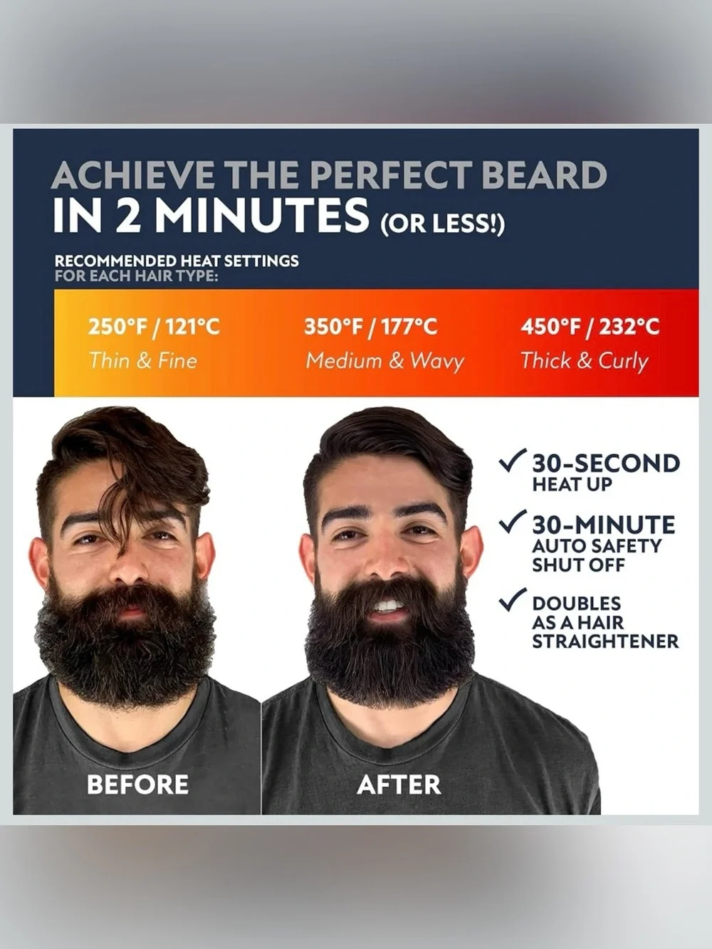 Arkam Beard Straightner for Men | Premium Heated Brush Kit w/Anti Scald Feature